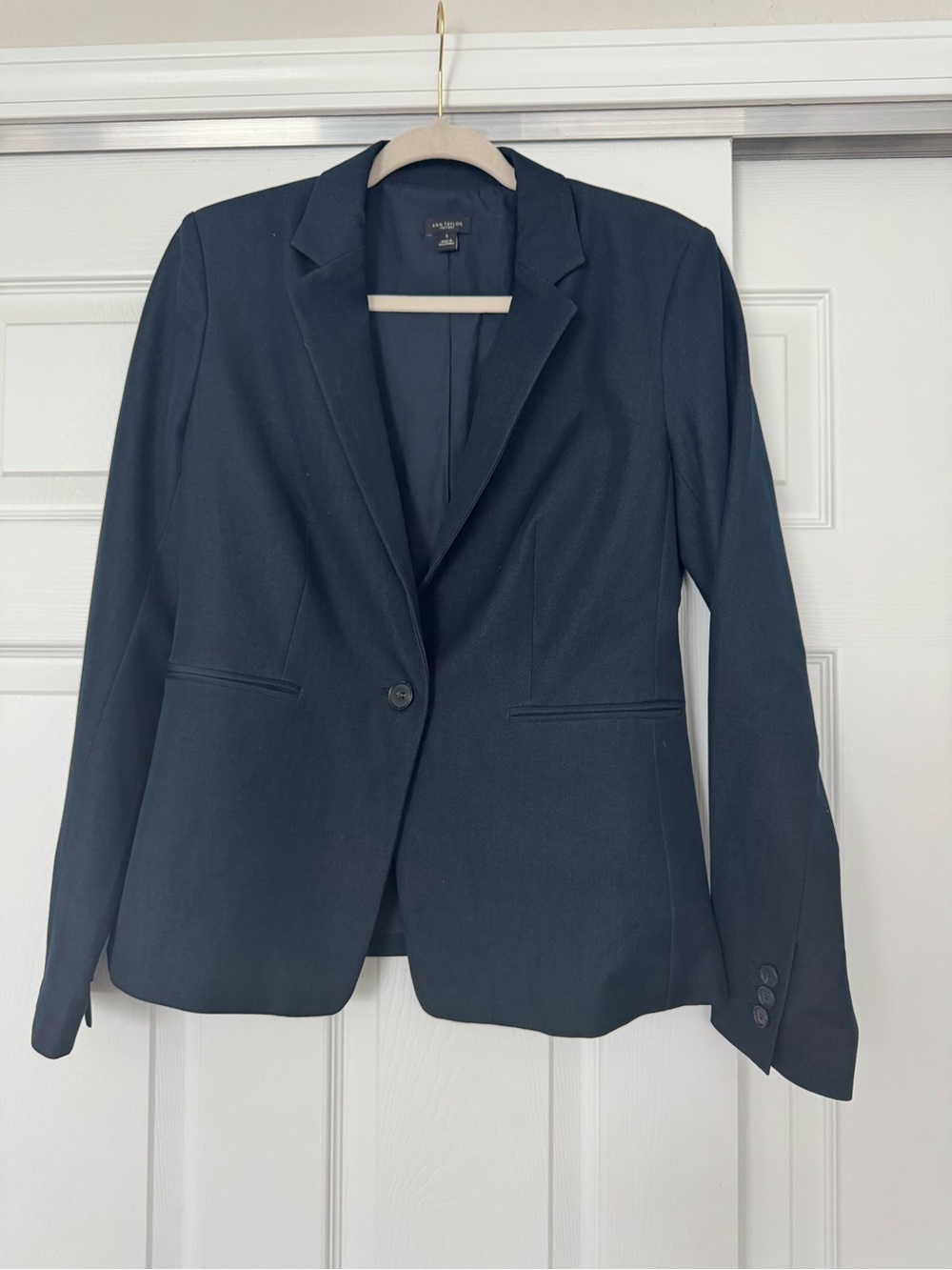 Ann Taylor Factory Navy Tailored One-Button Blazer